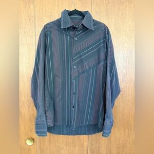 Striped Black and Red Men's Buttondown Shirt Vintage